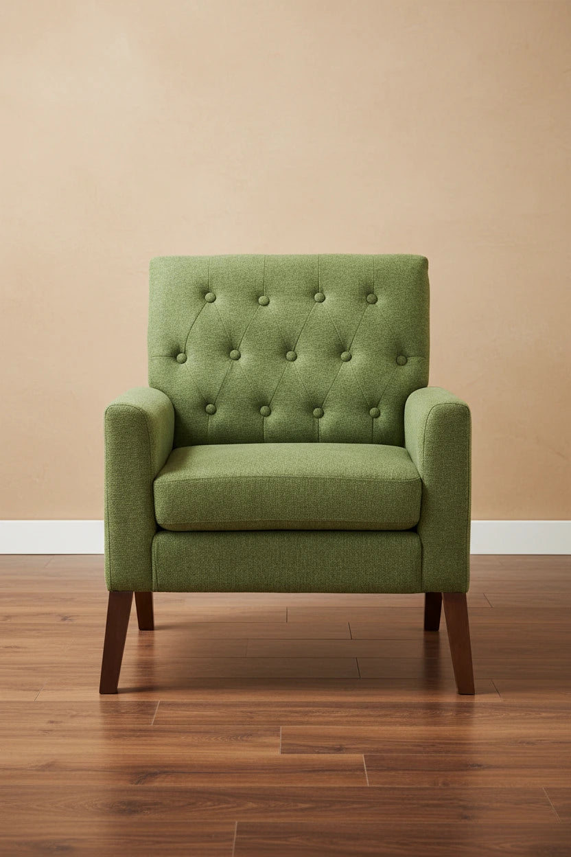 Linen Accent Chair Comfy Living Room Chair with Arms Upholstered Button Tufted Armchair Modern Arm Chairs Set Of 2
