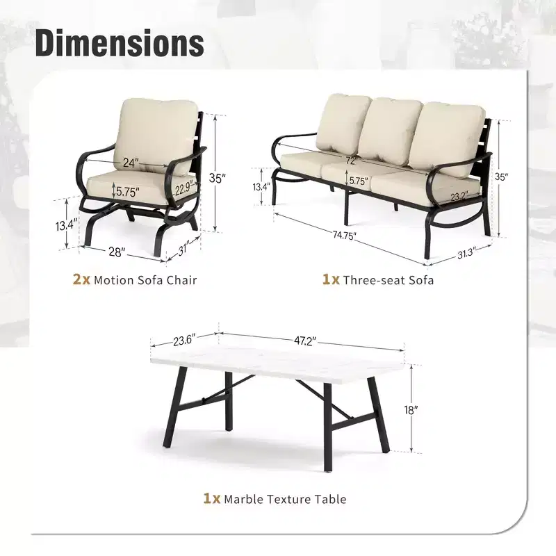 Captiva Designs 4 PCS Metal Patio Furniture Conversation Set with Rocking Armchairs for Garden Porch Backyard