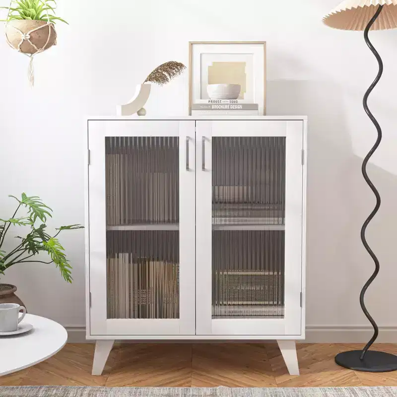 GDFStudio Alaric 27 Modern Storage Cabinet with 2 Tempered Glass Doors and Adjustable Shelf