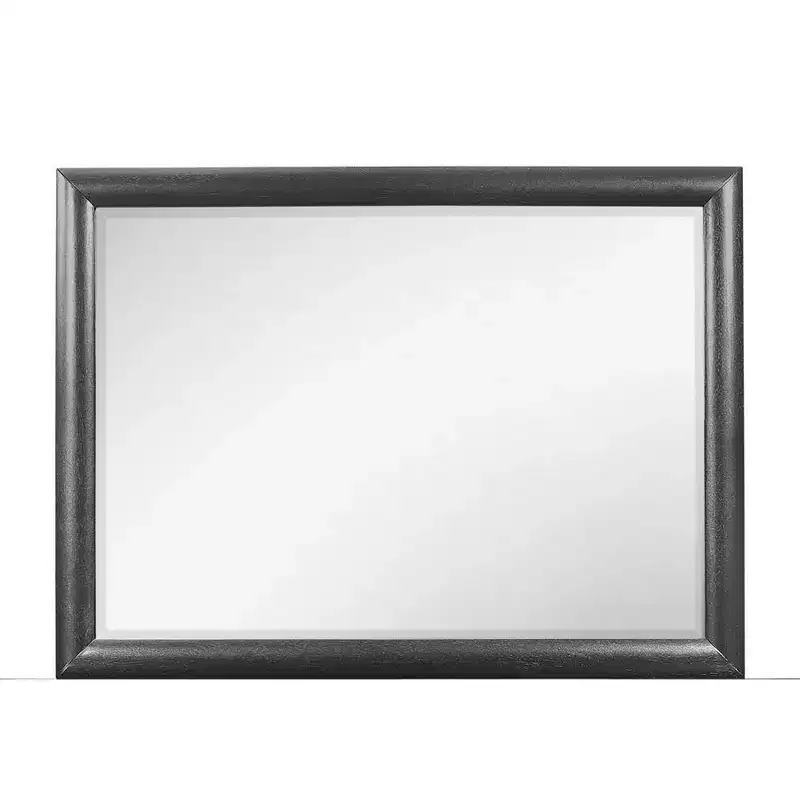 HomeStock Grey Framed Mirror with Clean Lines  Contemporary Bedroom Mirror with Simple Wooden Border