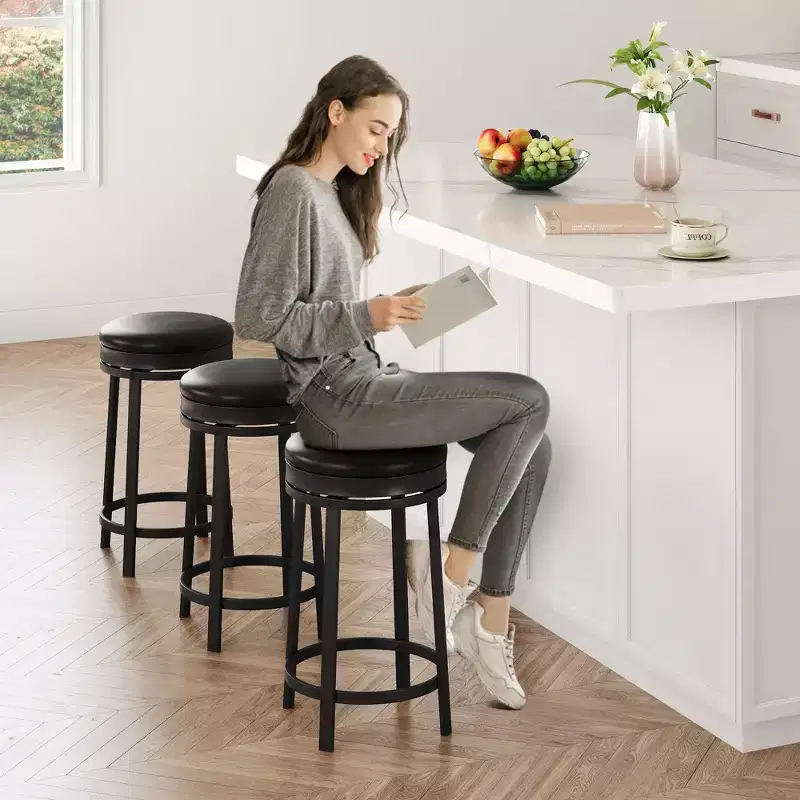 COZONY Set of 4 24 Swivel Bar Stools, Modern Backless PU Leather Stools with Footrest & Metal Frame for Kitchen Island