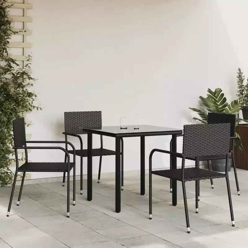 vidaXL Garden Dining Set Black Poly rattan and Steel Standard Stacking - 31.5 table length 4