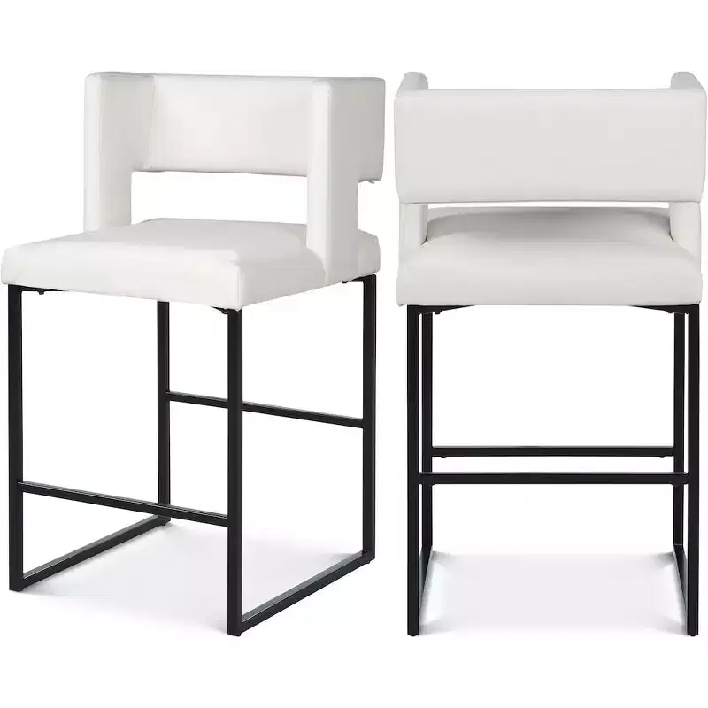 Meridian Furniture,Caleb White Vegan Leather Counter Stool, Set of 2