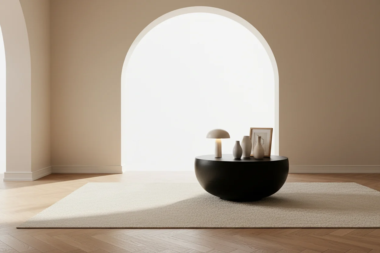 Contemporary Solid Hardwood Coffee Table with Hand-Hewn Textured Round Top for Living Room