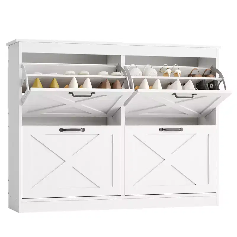 Shoe Storage Cabinet with 4 Flip Drawers, Hidden Wide Shoe Storage Organizer Cabinet, Simple and Elegant, Freestanding Wood Shoe Rack Cabinet