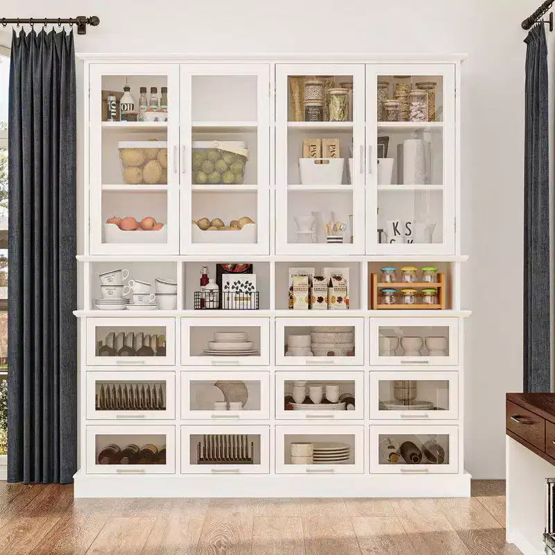 Multi-Functional Kitchen Cabinet & Pantry,Large - Capacity Food Storage Cabinet with Glass Doors,Easy Organization & Display for Home Kitchen