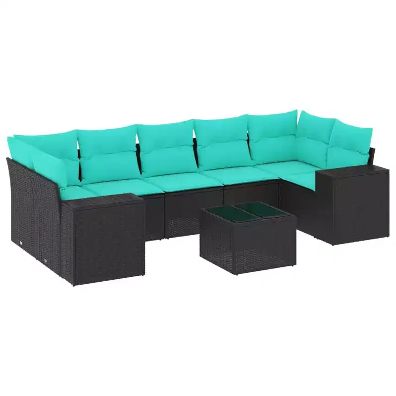 vidaXL 8 Piece Patio Sofa Set with Cushions Black Poly Rattan
