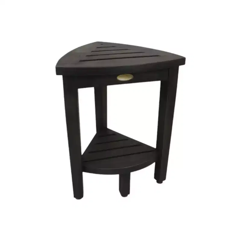HomeRoots Mod Gray Teak 18 Curvilinear Corner Shower Bench With Shelf