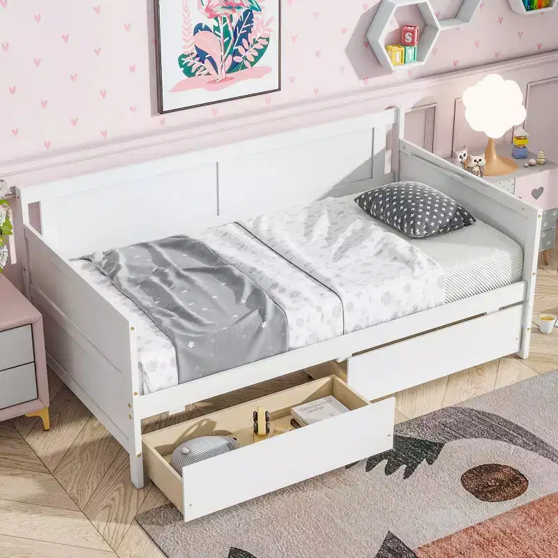 MATEERTY Twin Size Pine Wood with Storage Drawers White