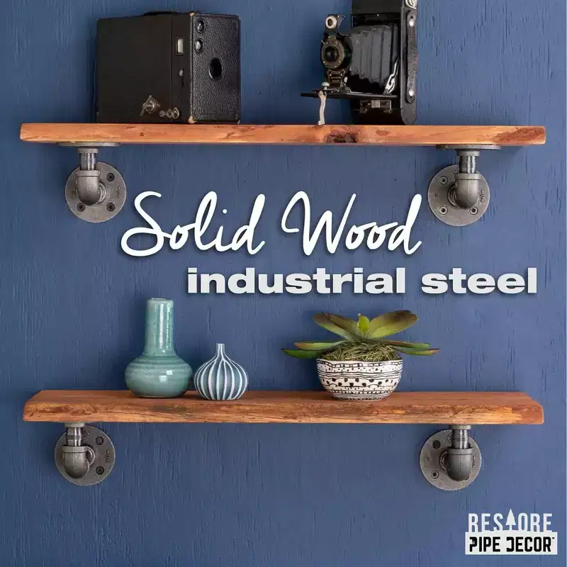 Pipe Decor 24 Sunset Cedar Live Edge Wood Shelf with L-Shaped Pipe Brackets (2-Pack)