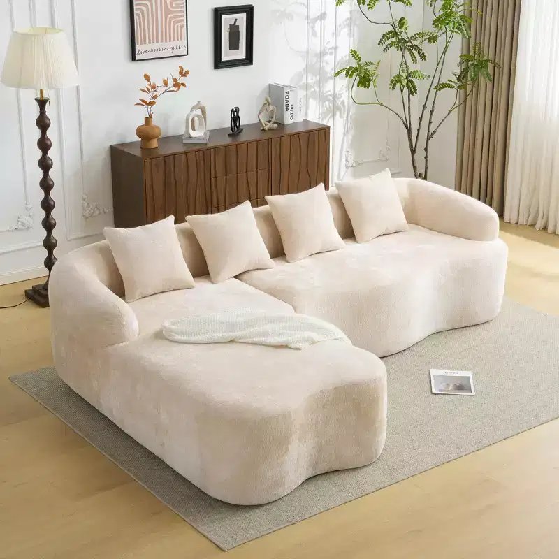 Clihome High-Density Chenille L-Shape Sectional Sofa, Full Compression Couch with Curved Chaise