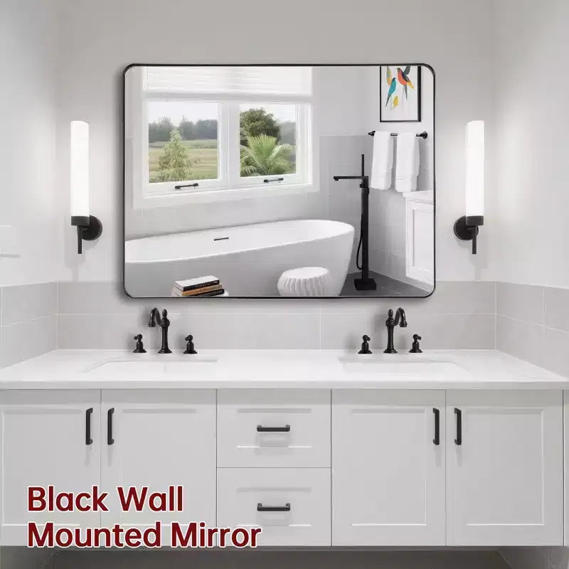 SUMERAIN Bathroom Mirror, 40x30 Black Framed Wall Mirror, Tempered Glass for Entryway, Living Room