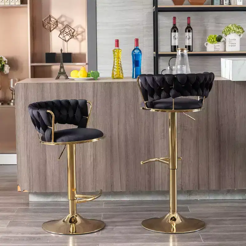 Okak Velvet Bar Stools with Chrome Footrest and Base Set of 2, Swivel Barstools with Adjustable Mechanical Lifting, Counter Height Stools