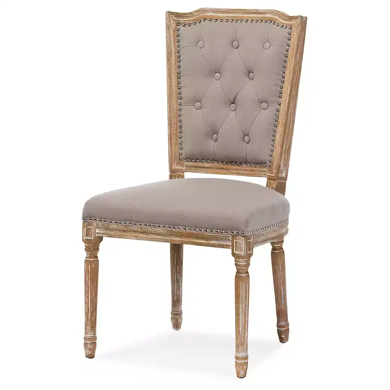 Chic Rustic French Country Cottage Dining Chair: Solid Oak, Linen Detail