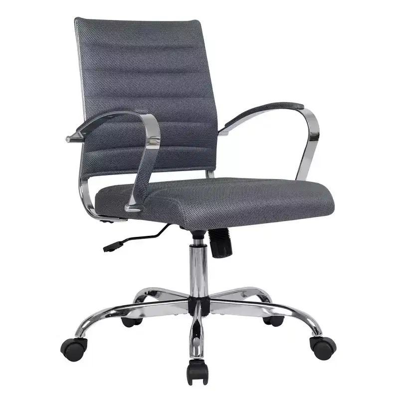 LeisureMod Benmar Office Chair  Upholstered Mesh Mid-Back Computer Chair with Adjustable Swivel and Tilt, Ergonomic Desk Seating for Home Office