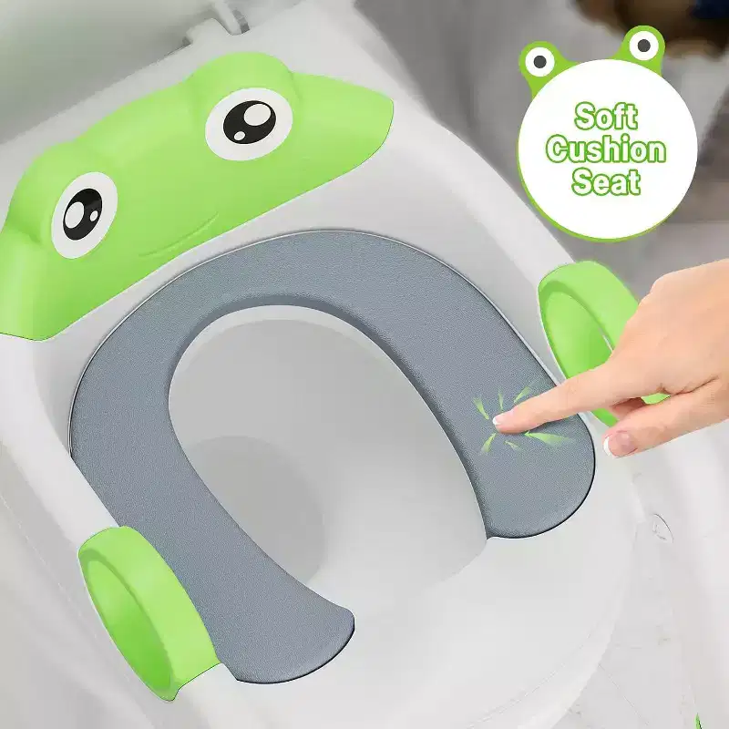Potty Training Seat with Step Stool Ladder Toddler Kids Potty Seat with Handles Toilet Training Seat with Anti-Slip Safe Pads Adjustable Height Legs
