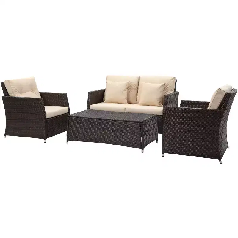 Parry 4 Piece Living Set - Indoor/Outdoor - PAT2514 - Brown/Beige - Safavieh