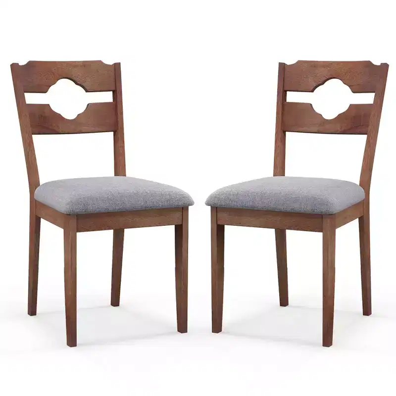 Set of 2 Dining Chair w/ Padded Seat High Back Rubber Wood Frame Kitchen Chairs