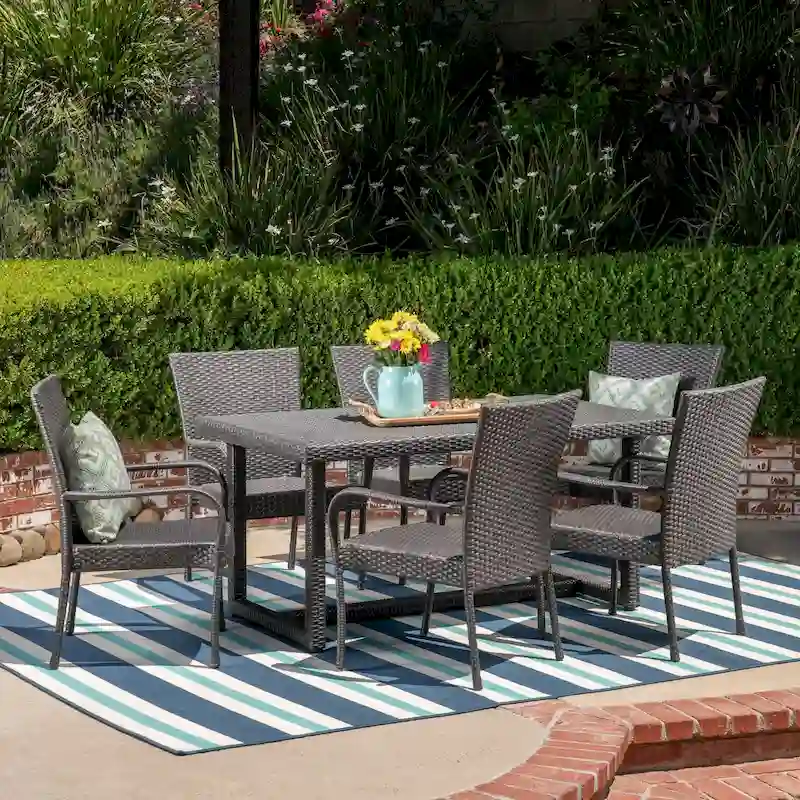 Melville Outdoor 7 Piece Wicker Dining Set by Christopher Knight Home