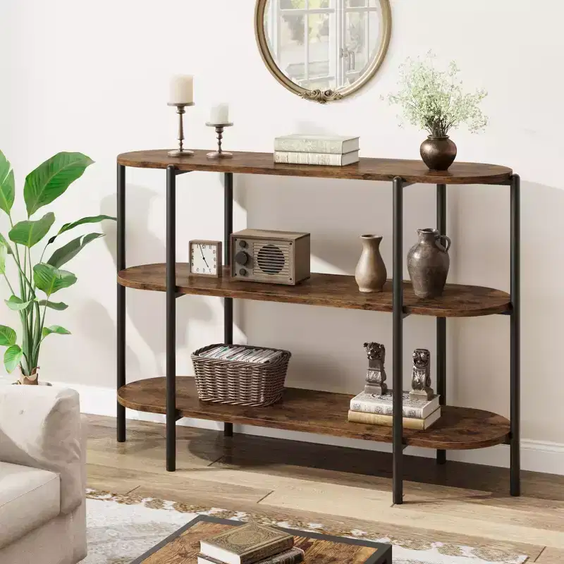 47.2 Console Table, 3 Tier Industrial Metal Design, Functional Entryway Table, Retro Farmhouse Style for Entry, Living Room, Kitchen & Dining Room