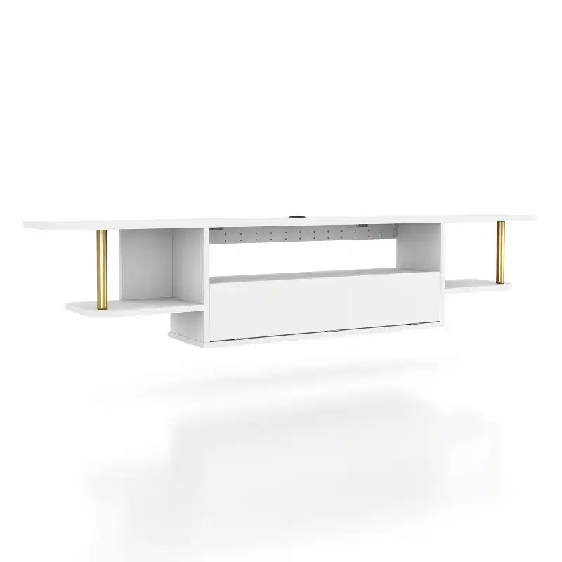 miBasics Kevis Modern Floating TV Stand for TVs up to 70" White: Wall Mounted Media Console with Storage