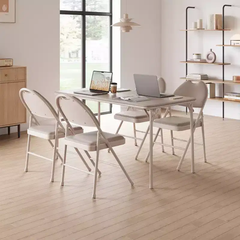 4 Pack Black Folding Chairs,Folding Chairs Set of 4 with Padded Seats, Cotton Linen Fabric Foldable Dining Chairs for Guests Kitchen Office