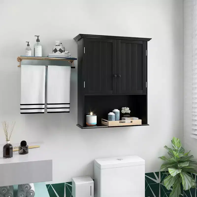 Wall Mount Bathroom Cabinet with 2 Doors & Adjustable Shelf – MDF, Scratch-Resistant