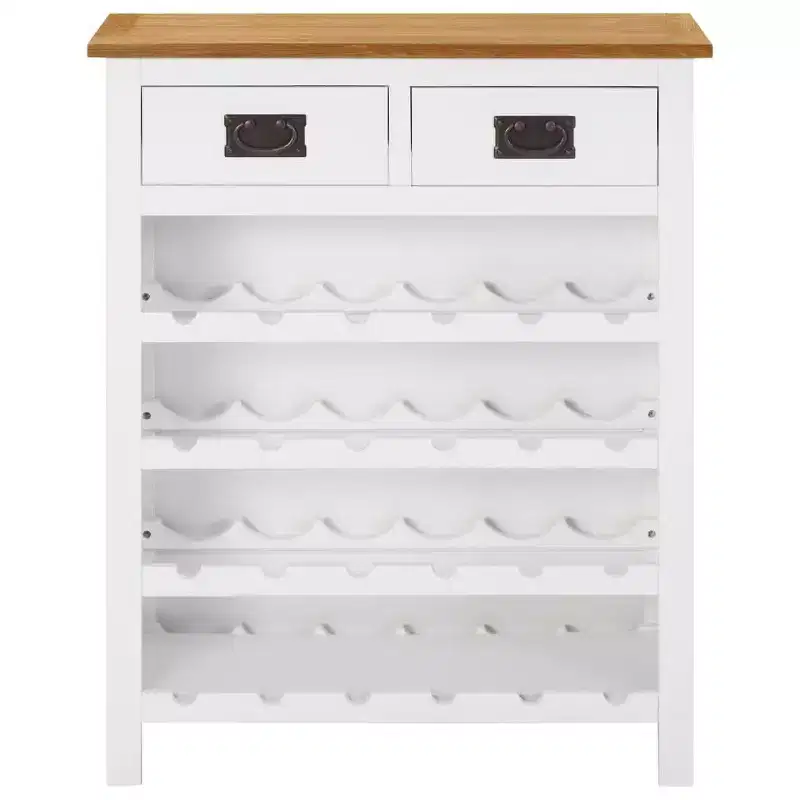 vidaXL Wine Cabinet Bottle Holder 2 Drawers Floor Wine Cabinet Solid Oak Wood