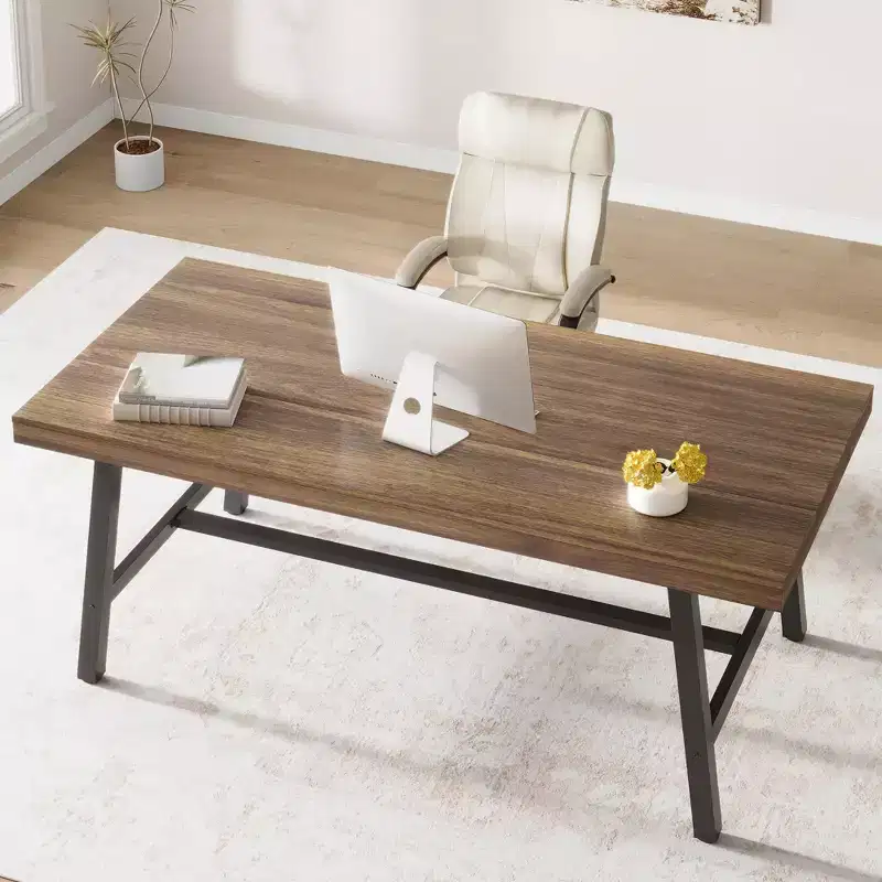 Industrial Computer Desk, Executive Pc Study Home Office Desk, Wood Simple Computer Desk, Writing Desk Computer Table Workstation for Home Office