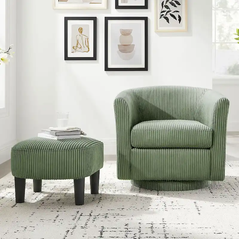 Green 26.38 Upholstered 360 Swivel Arm Chair with Ottoman