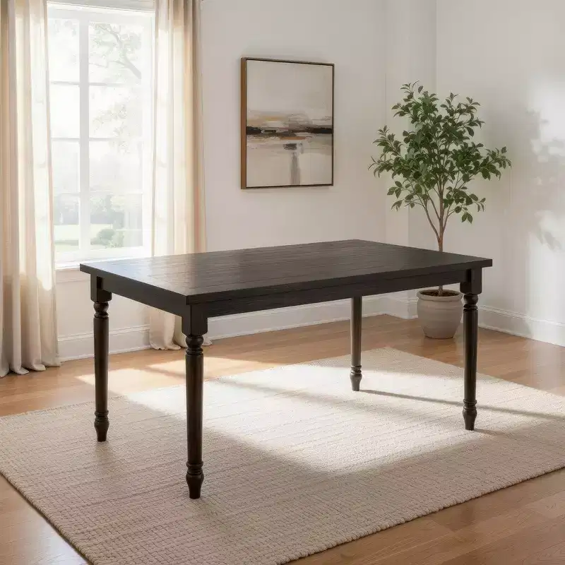 Royal Hampton Style Wooden Dining Table with Rectangular Top and Turned Legs, Gray