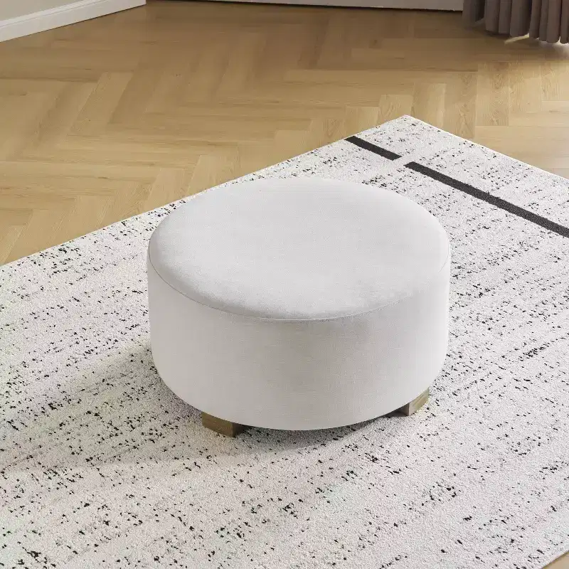 Christopher Knight Home Elsu Modern Rubberwood Upholstered Round Ottoman