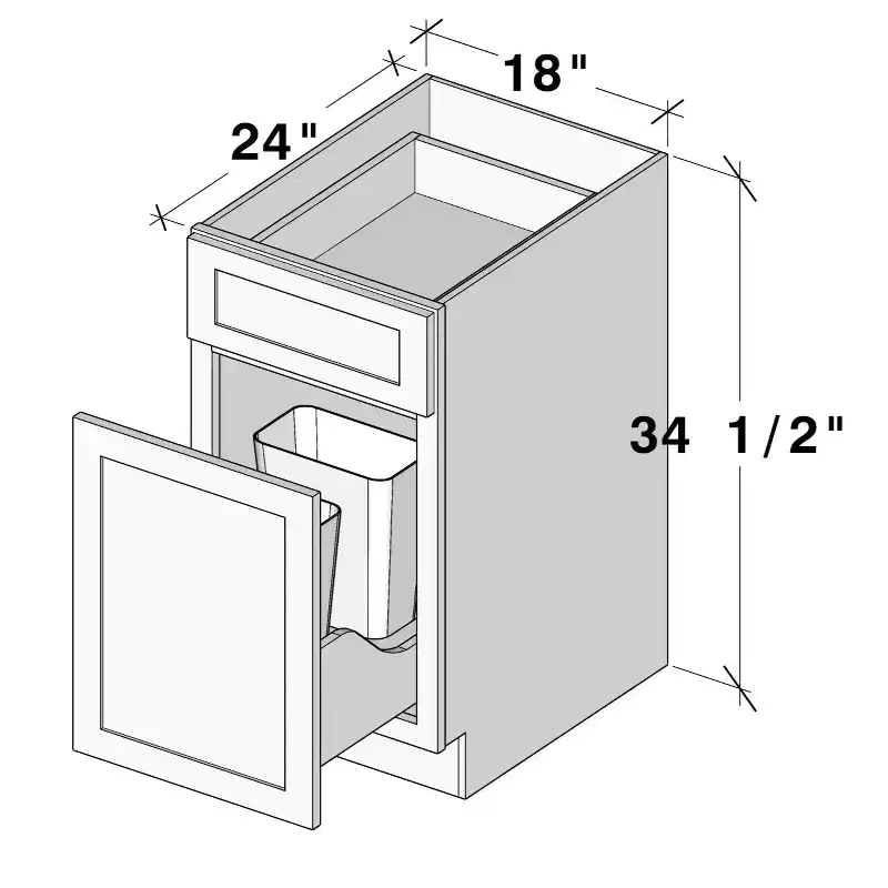 CASAINC 18 in. W x 24 in D x 34.5 in H Base Cabinet with Pull Out Waste Basket - Full Overlay, Soft Close Hinges, RTA Plywood Cabinets
