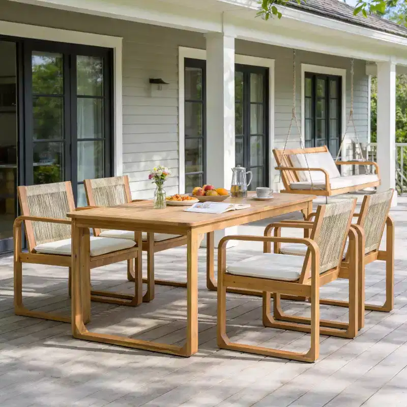 Christopher Knight Home Chasel Patio Modern Acacia Wood 5-Piece Dining Set with 4 Rope Dining Chairs
