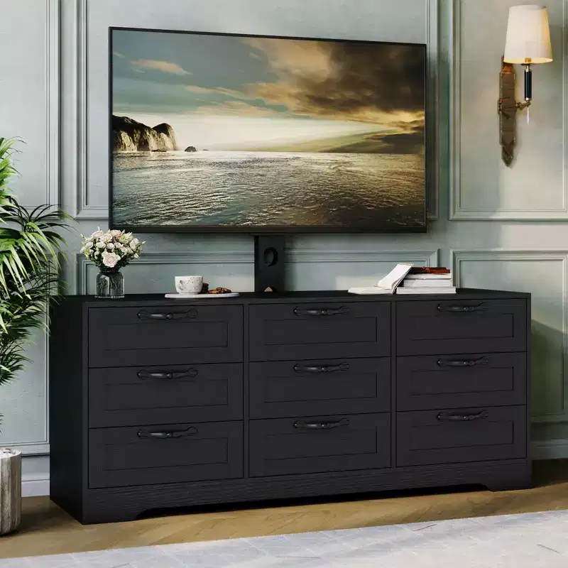 TV Stand with Mount for 3285 TVs  9-Drawer Media Console, Modern Entertainment Center  Choose Color (White, Black)
