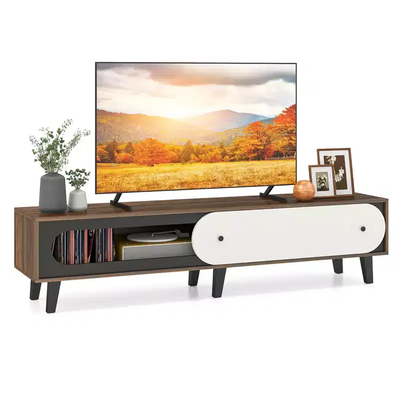Costway Entertainment Center w/Sliding Door Cabinet Cable Management Holes for 80'' TVs