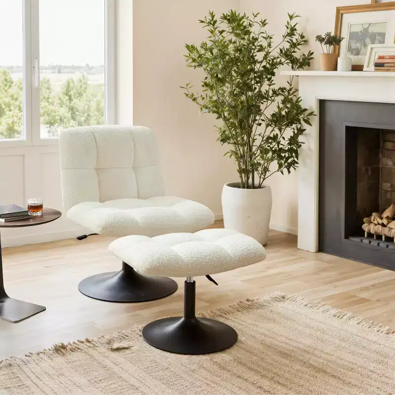 Art Leon Leisure Linen Fabric Swivel Accent Chair with Ottoman, Wood and Metal Frame