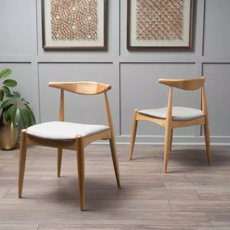 GDFStudio Virgil Mid Century Modern Fabric and Rubberwood Dining Chairs (Set of 2)