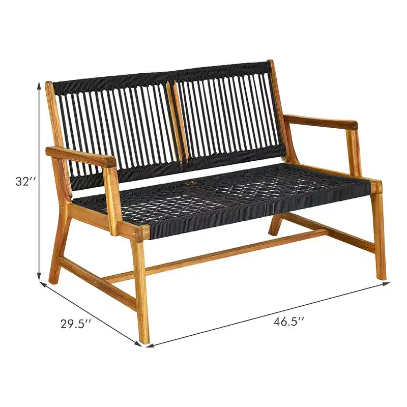 Costway 2-Person Patio Acacia Wood Bench Loveseat Chair Garden Furniture Black\\Grey\\Turquoise
