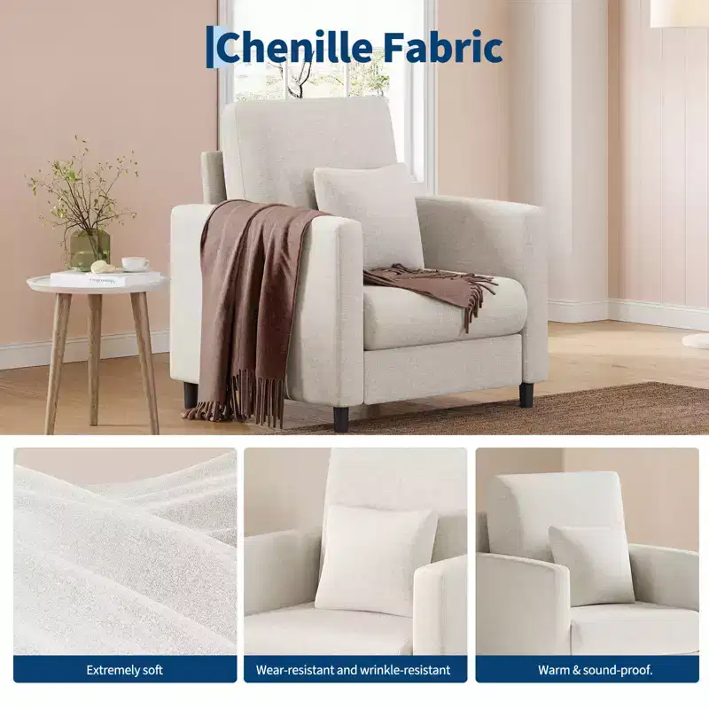 Lounge Sofa  A modern single upholstered chair suitable for living room or bedroom, featuring a mid-century wooden frame, comfortable and compact.