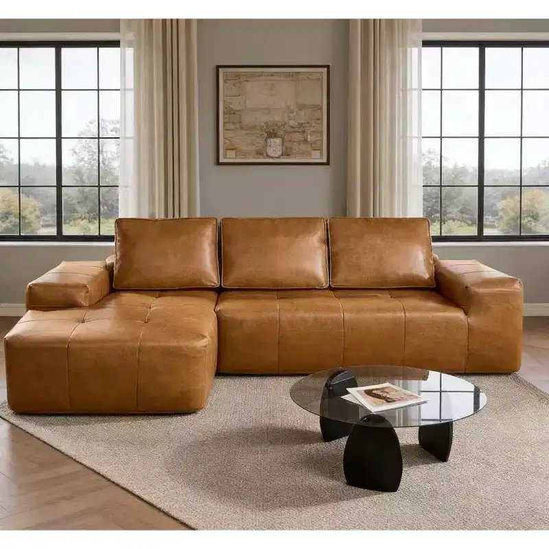 GDFStudio Tours Modern 3-Seater Faux Leather Upholstered Sectional Sofas