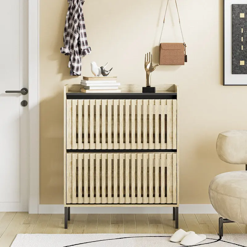 Contemporary Shoe Storage Cabinet With Two Flip Doors, Simple Assembly