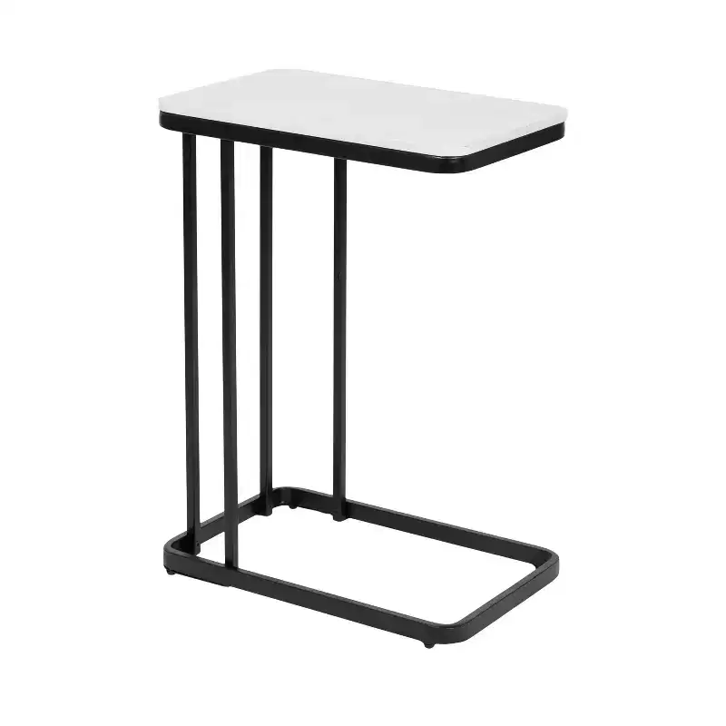 Cultured Marble and Metal Accent C-Table