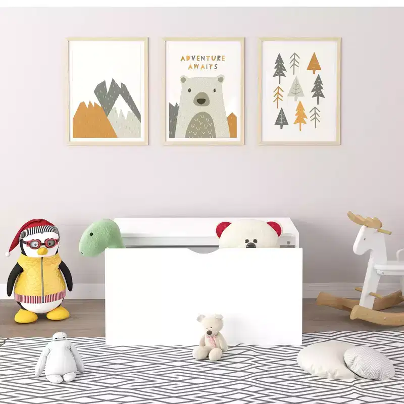 Kids Toy Chest Pull-Out Storage Bins Toy Storage Organizer with Rolling Drawer, White