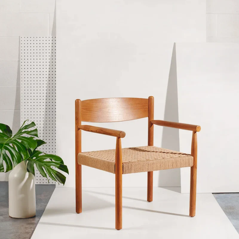 Boho Danish Woven Rope Accent Chair | Solid Wood Frame | Scandinavian Style | 25