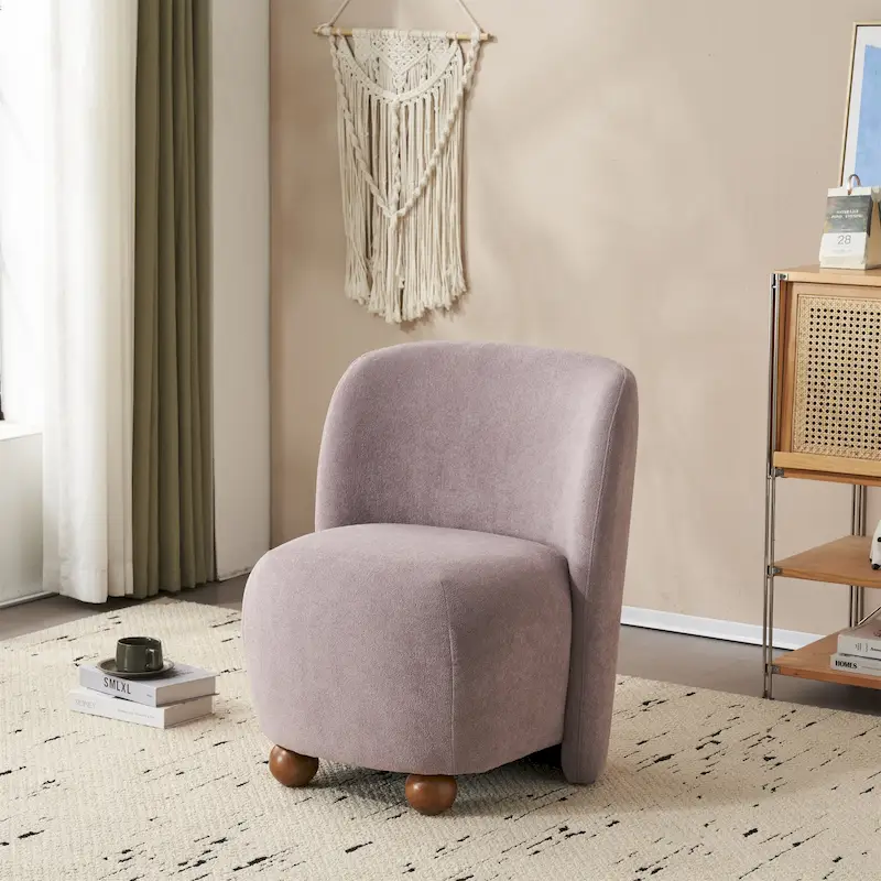 Low-Back Armless Accent Chair with Polyester Upholstery and Wood Legs