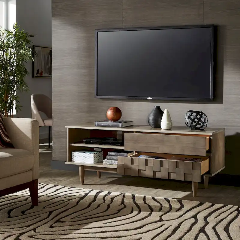 Kieran Mid-Century Wood 2-Drawer TV Stand by iNSPIRE Q Modern - 59-Inch