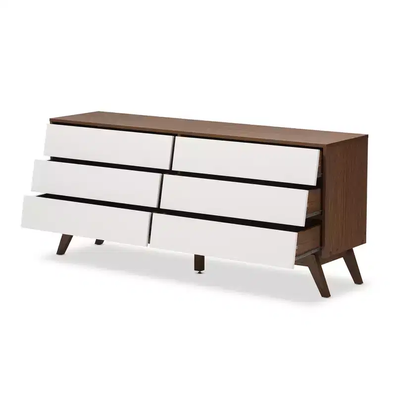 Hildon Mid-Century Modern Wood 6 Drawer Storage Dresser Brown