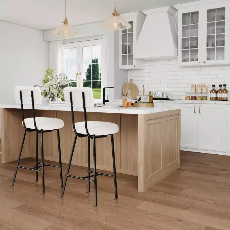 Bar Stool Chairs Set of 4, Upholstered Counter Height Barstools with Round Seat, Armless Bar Chair with Back, Footrest and Metal Legs for Dining Room