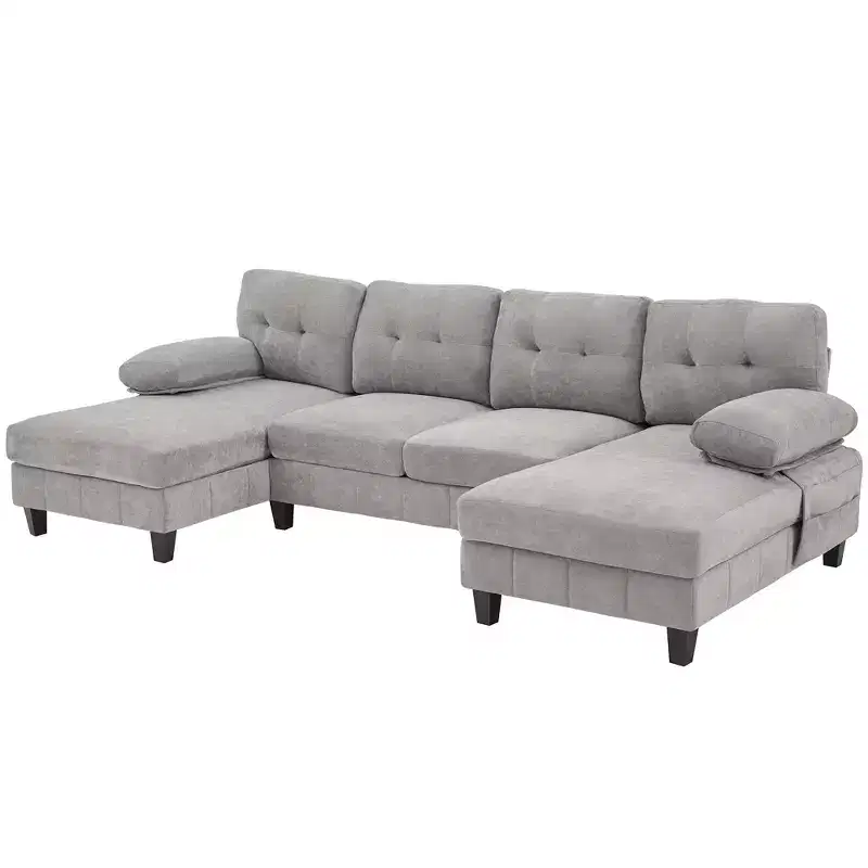 Homy Casa U-Shaped Sectional Sofa with Storage Pockets and Armrest Pillows, Modern 6-Seat Living Room Couch, Grey